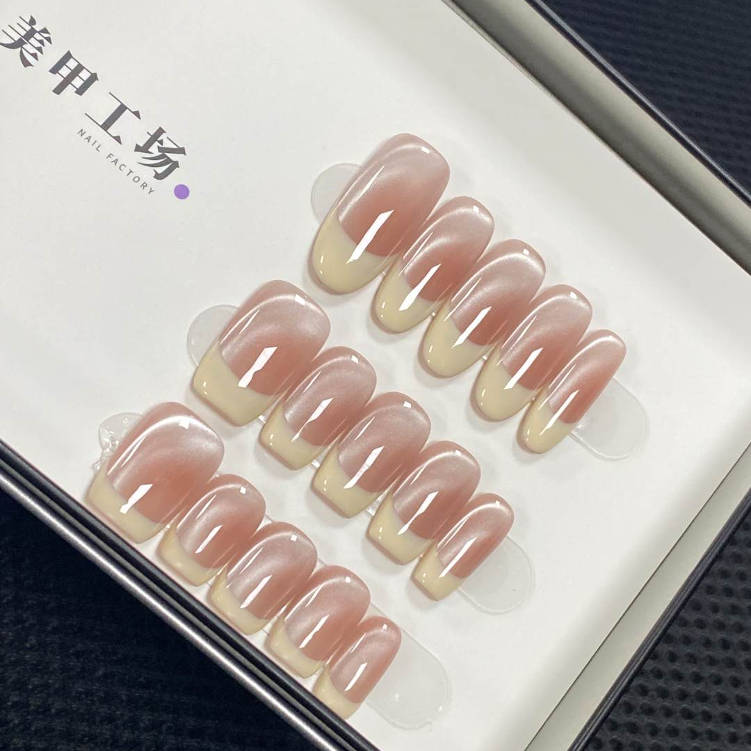 【黄桃奶盖】纯手工穿戴甲-可重复使用