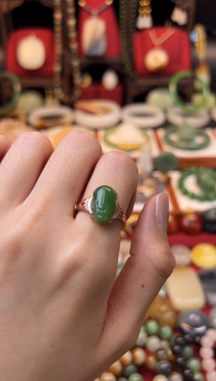 【闪购商品】和田玉戒指银S925镶嵌放漏