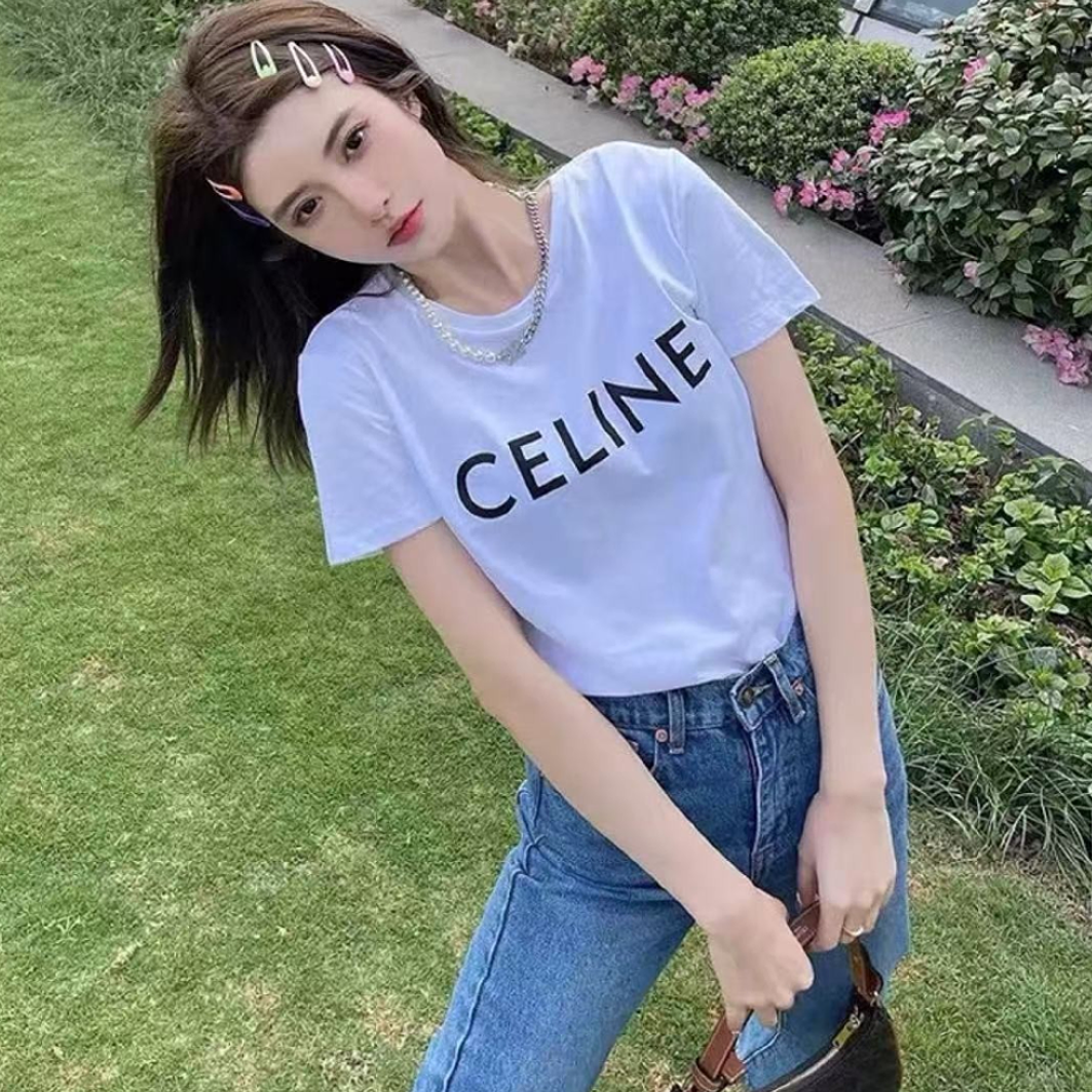未使用 Celine/思琳 白色经典logo短袖T恤/M/L