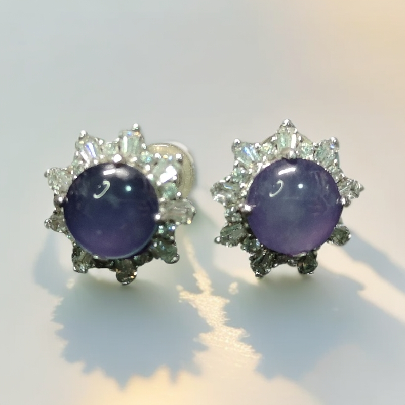 A货翡翠高冰透紫925银镶耳饰时尚简约设计感小众气质百搭新款精致