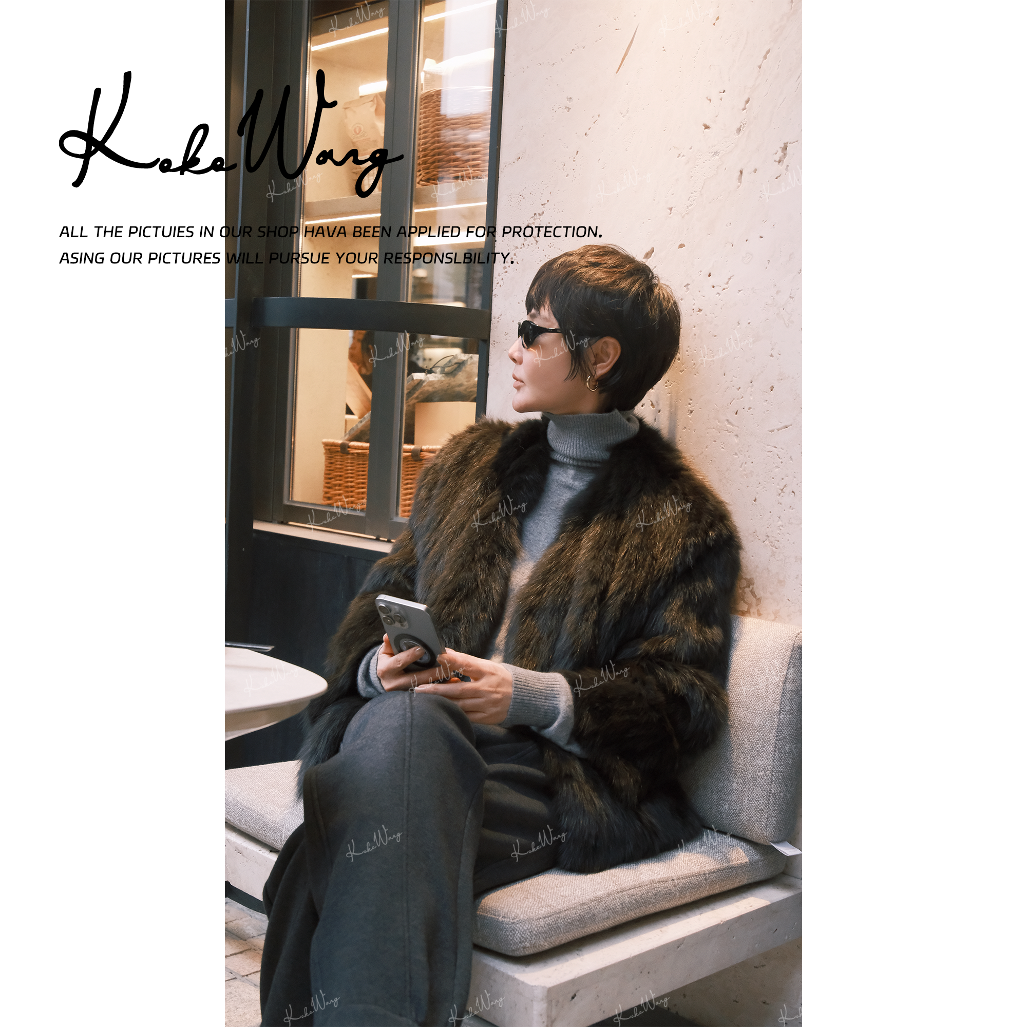 KOKO WANG【红标系列】轻奢绒毛细密双面编织水貂外套X4