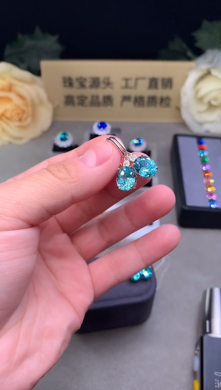 银S925镶嵌耳坠帕拉依巴碧玺6666