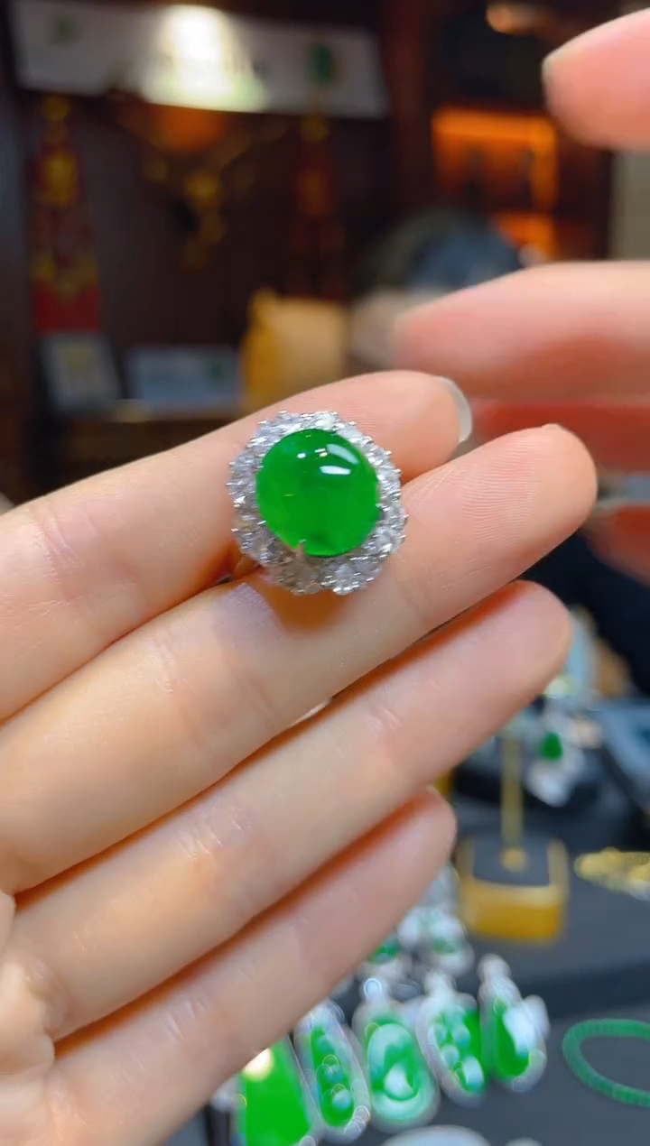 【闪购商品】翡翠戒指银S925镶嵌117452天然A货翡翠戒指