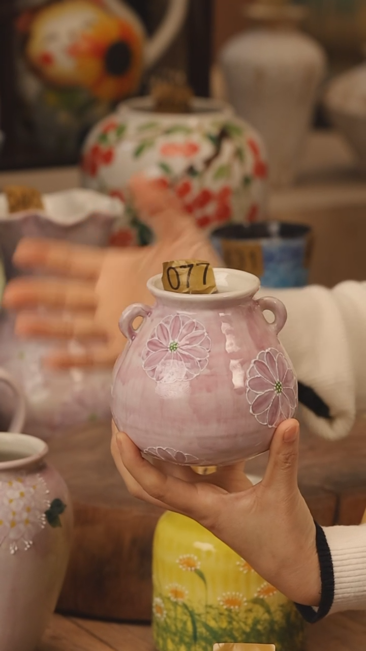 陶瓷景德镇设计师手作花器摆件侘寂风@M077@