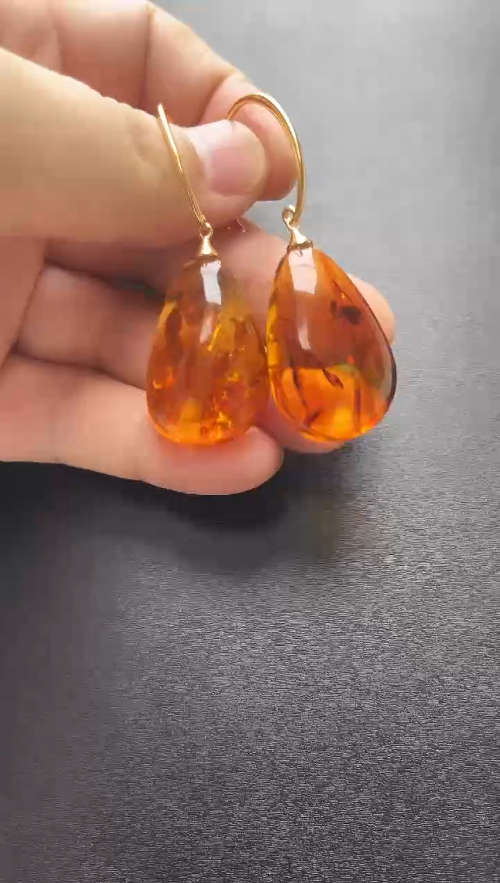 未镶嵌琥珀裸石花珀耳坠