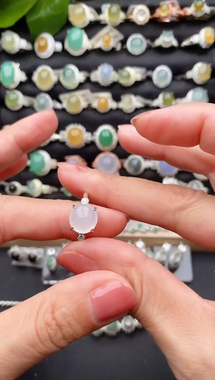 【闪购商品】翡翠戒指银S925镶嵌缅甸天然A货翡翠33 3-9