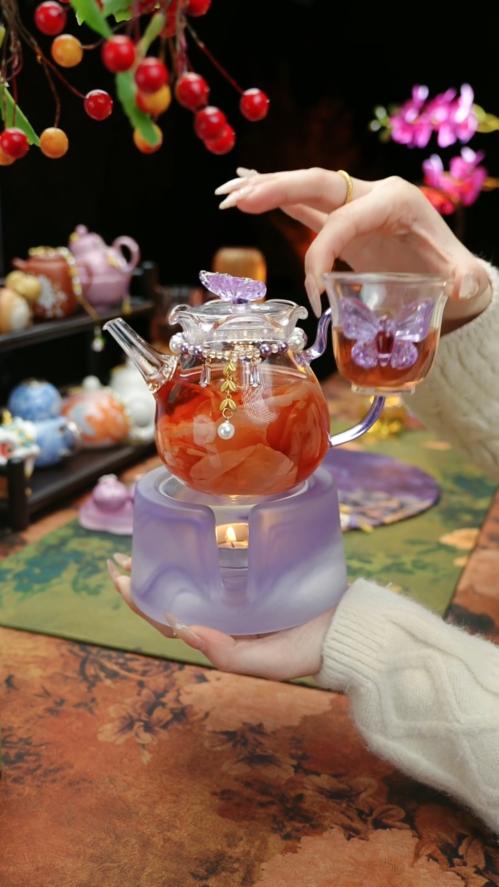 【闪购商品】紫色温茶台+茶壶+链子+杯子