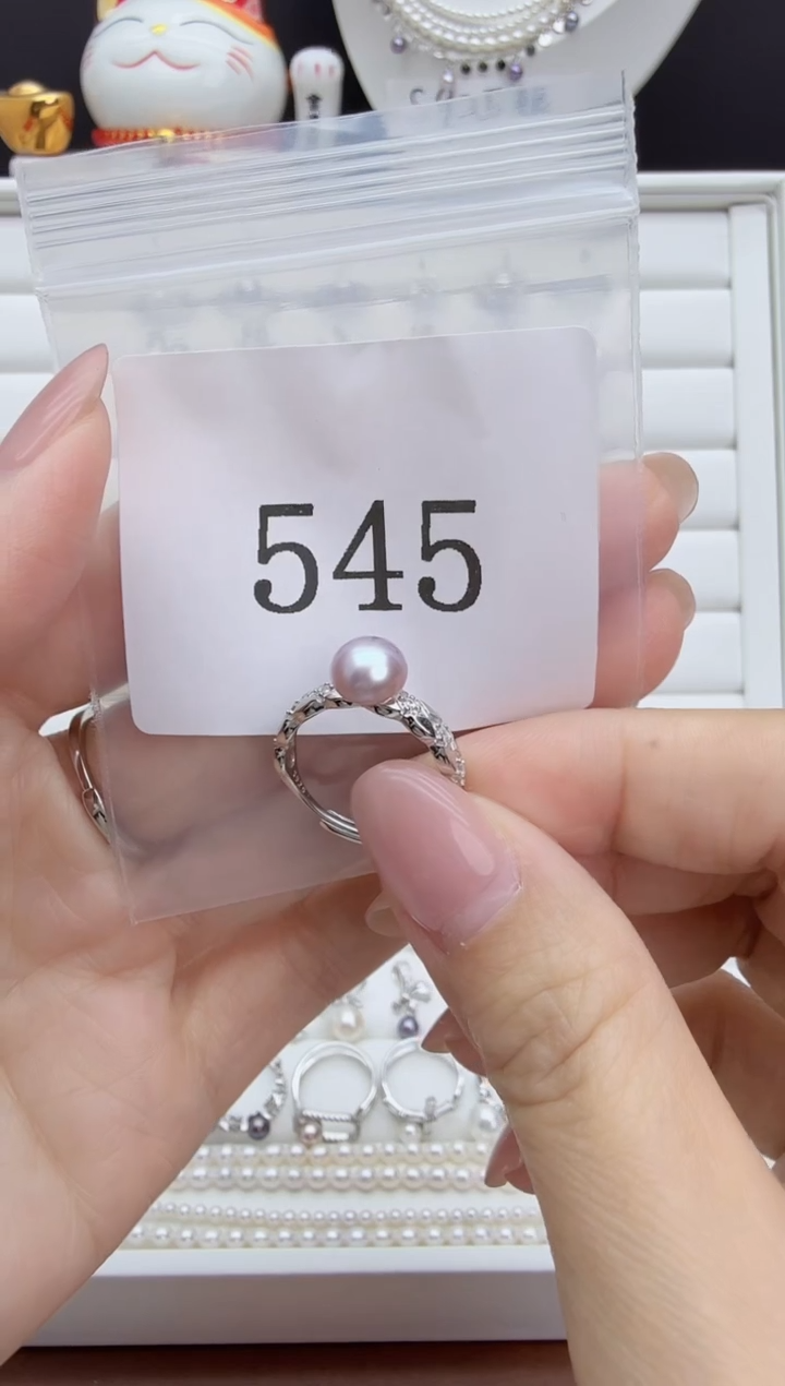 银S925镶嵌戒指淡水珍珠玫**?545