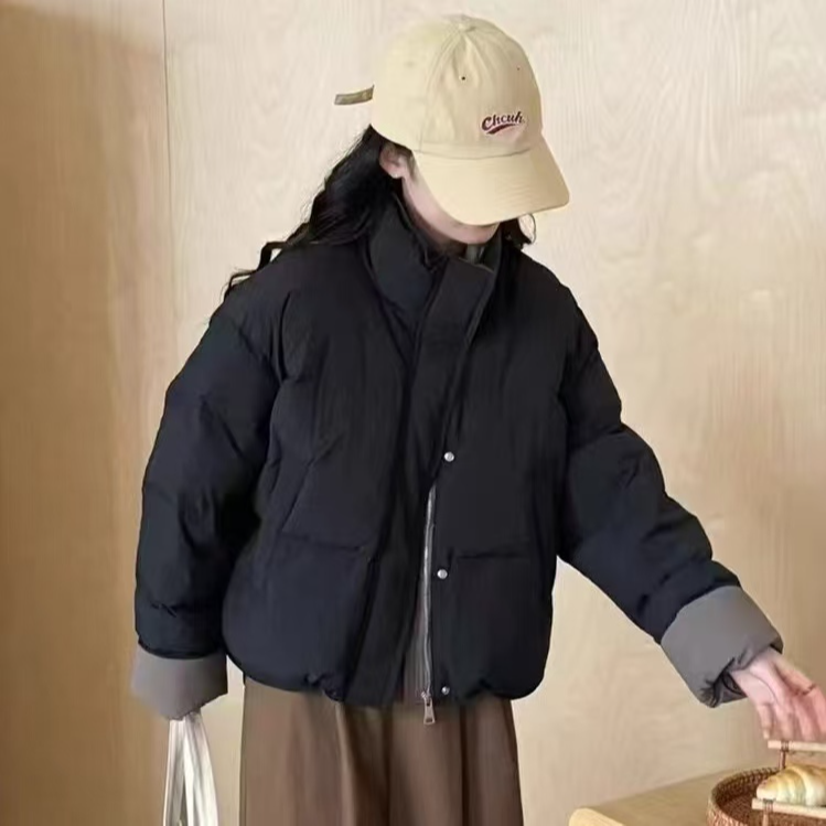 袖口撞色拼接保暖小个子立领外套潮新款冬季鸭绒女韩版短款羽绒服