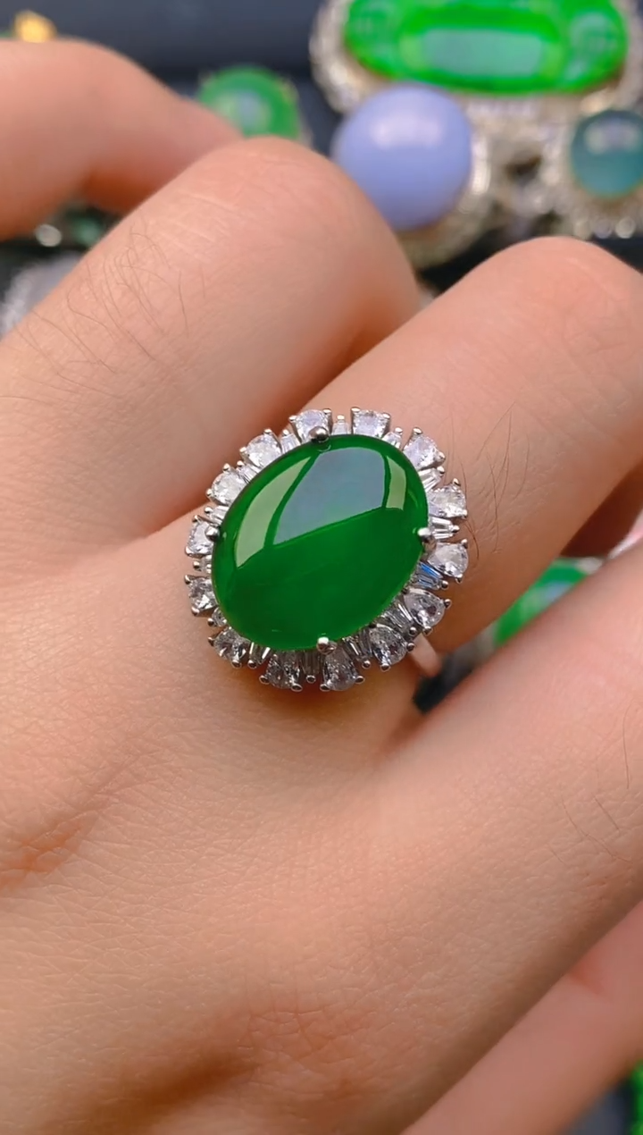 【闪购商品】翡翠戒指银S925镶嵌天然A货翡翠1