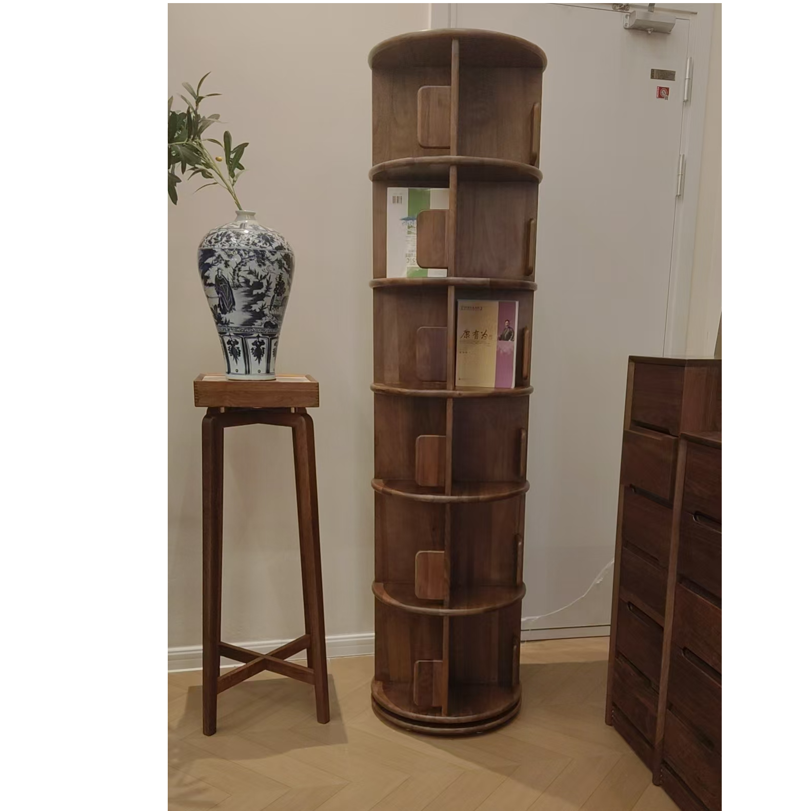 旋转书架360度书柜桌面收纳家用客厅全实木儿童简易落地置物架