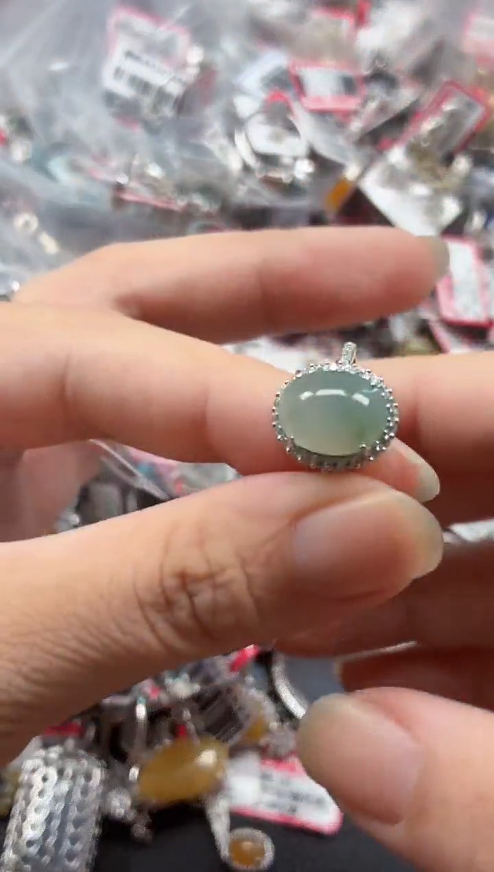 银S925镶嵌戒指翡翠天然A货缅甸翡翠