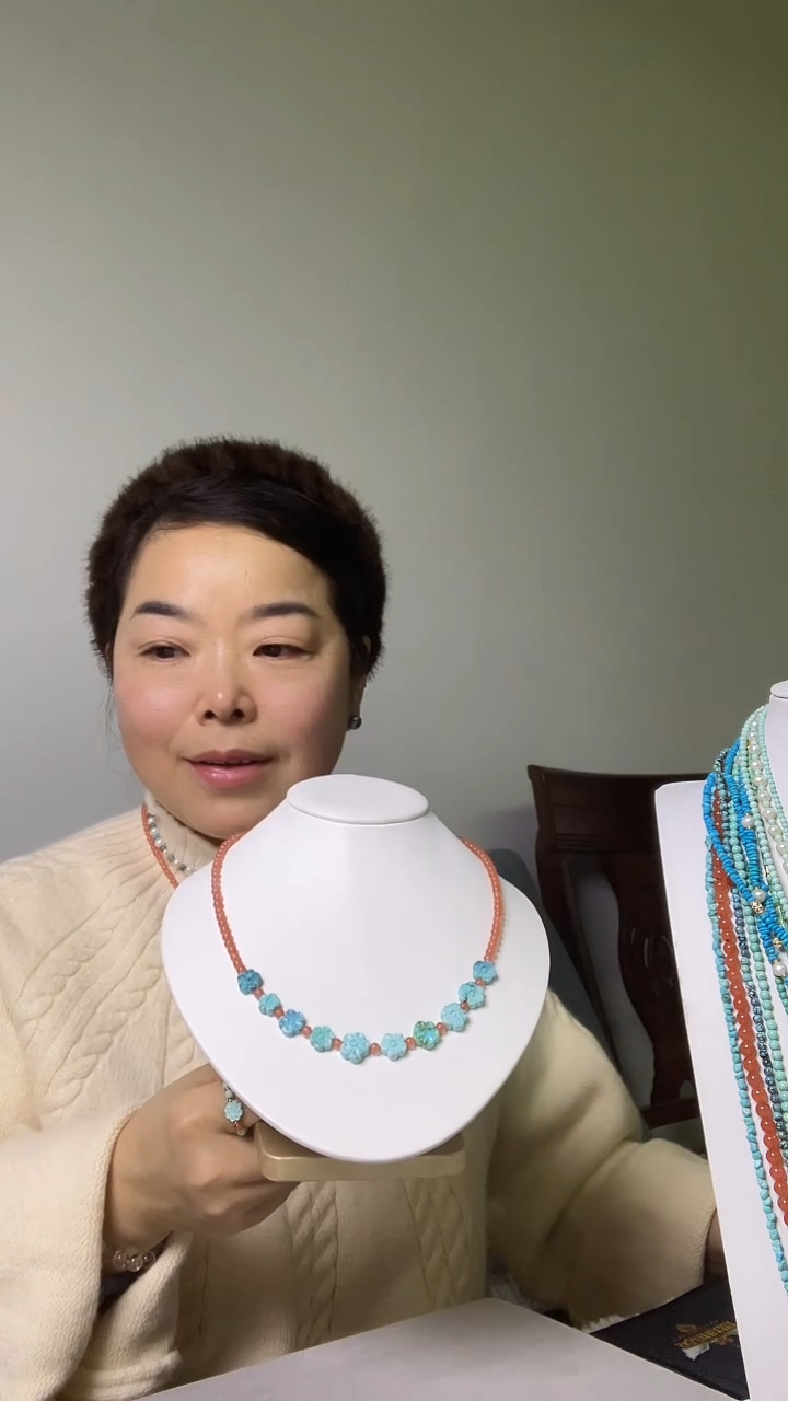 未镶嵌绿松石珠宝奇石十全十美花花项链