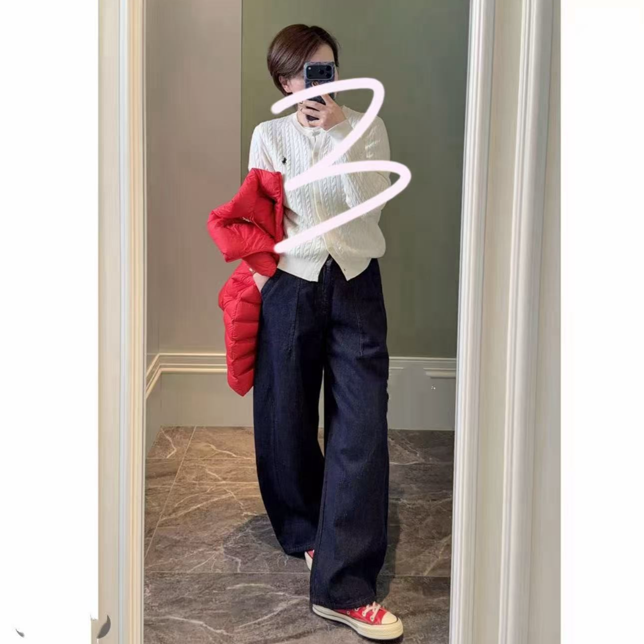 SU【595】毛 花67愫敏  原牛加厚绒弯刀牛仔裤2025冬季新款普洗蓝