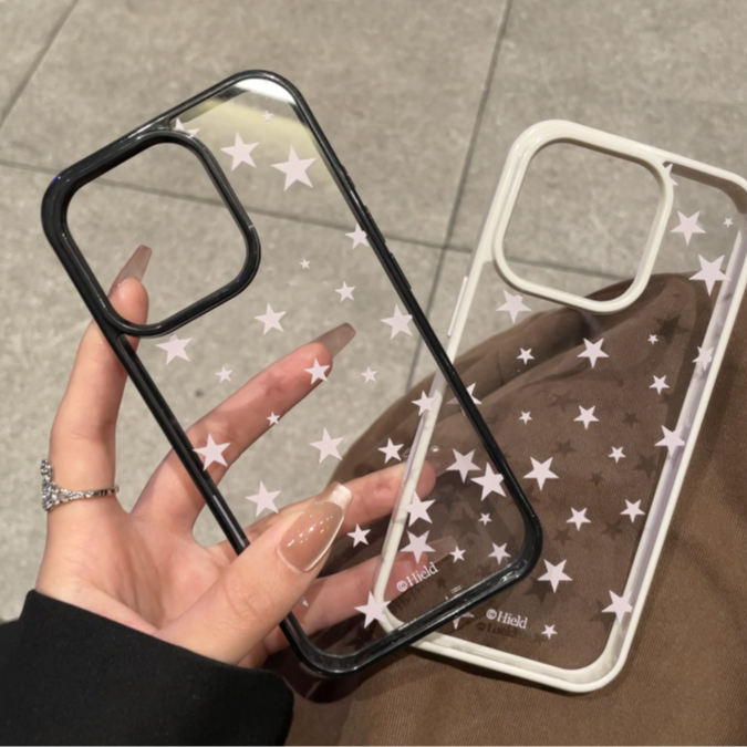 满屏粉色星星适用iPhone16带相机触控保护按键透明手机壳1514防摔