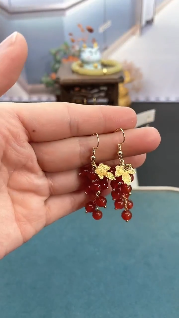 未镶嵌南红玛瑙耳饰6mm红色葡萄