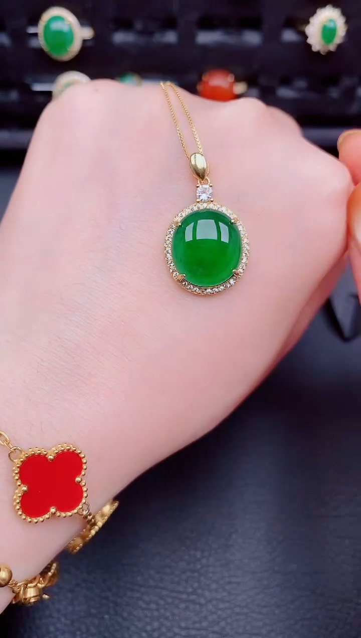 【闪购商品】翡翠颈饰银S925镶嵌天然a货翡翠285