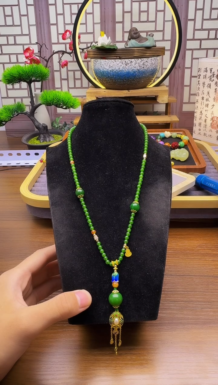 和田玉14K金镶嵌颈饰X236