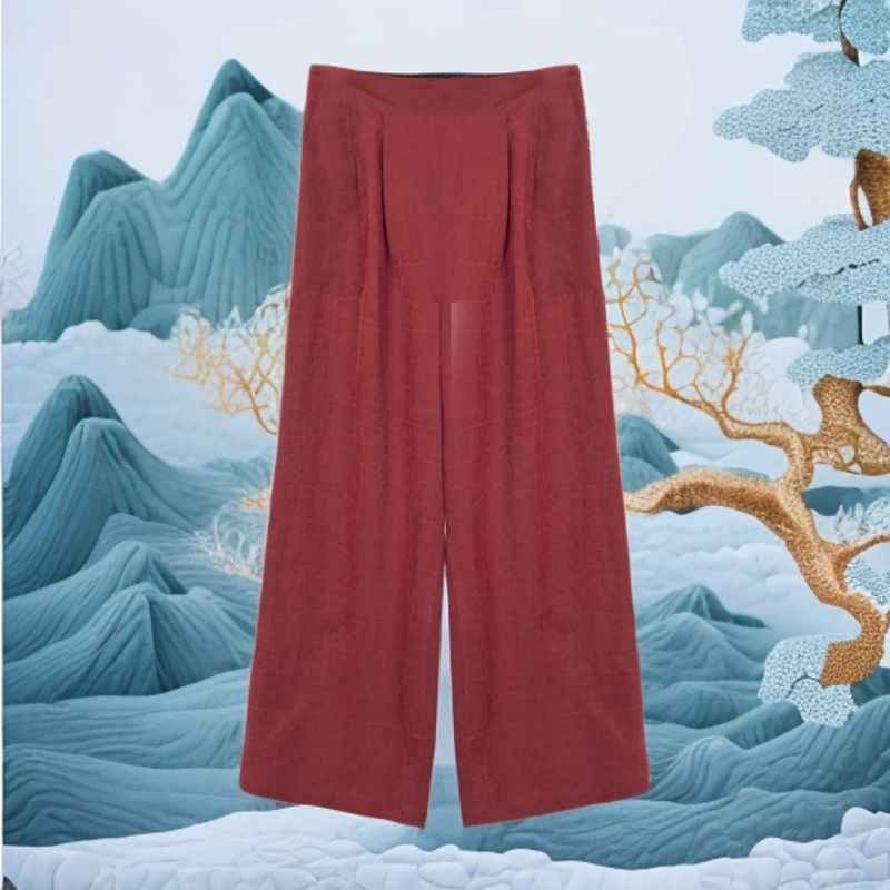 LI 2025新款红色龟裂纹40姆米宽松高腰休闲裤  21102-8