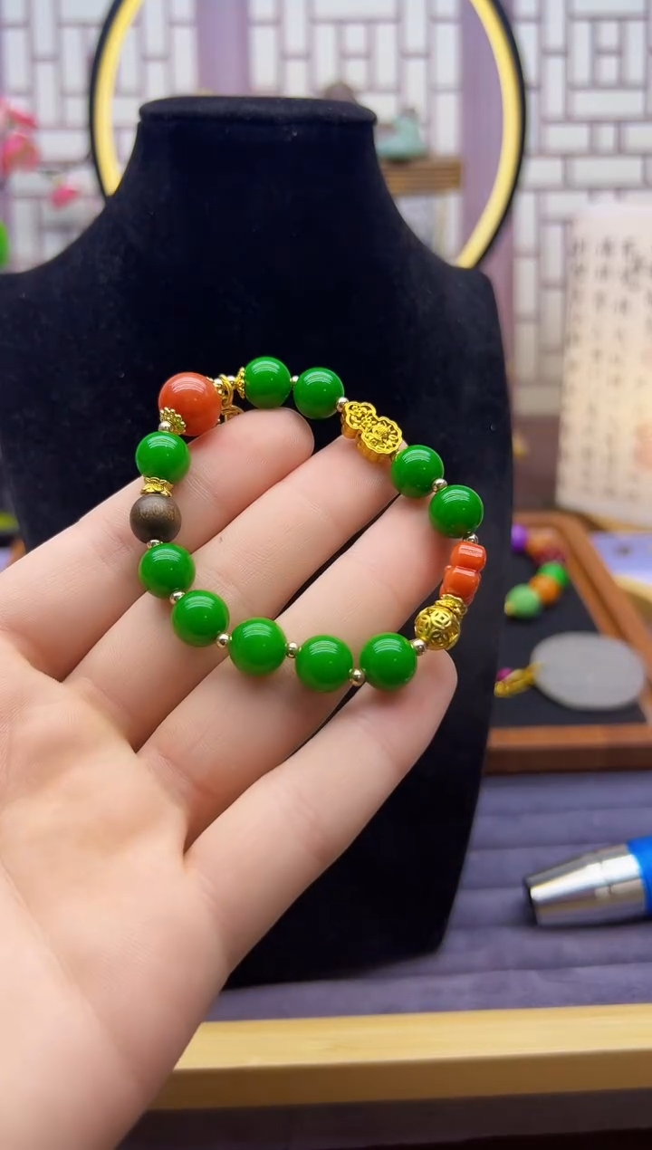 14K金镶嵌手链翡翠S473        