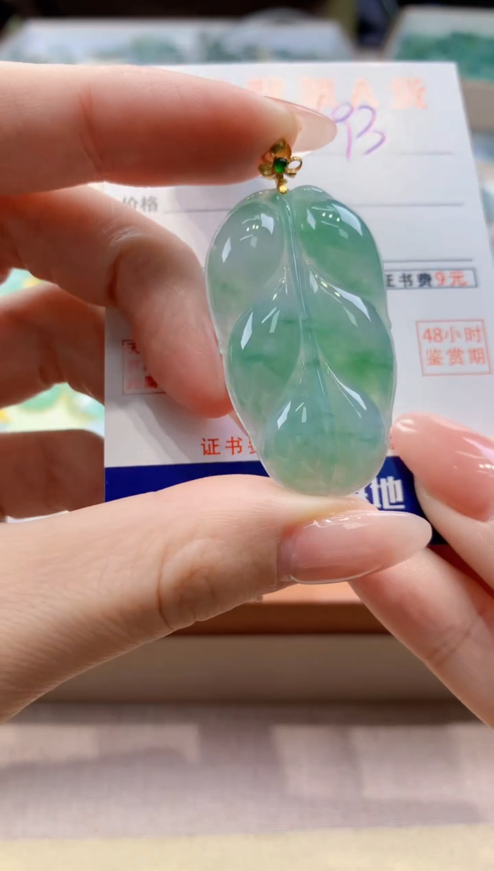 颈饰18K金镶嵌翡翠天然A货翡翠挂件