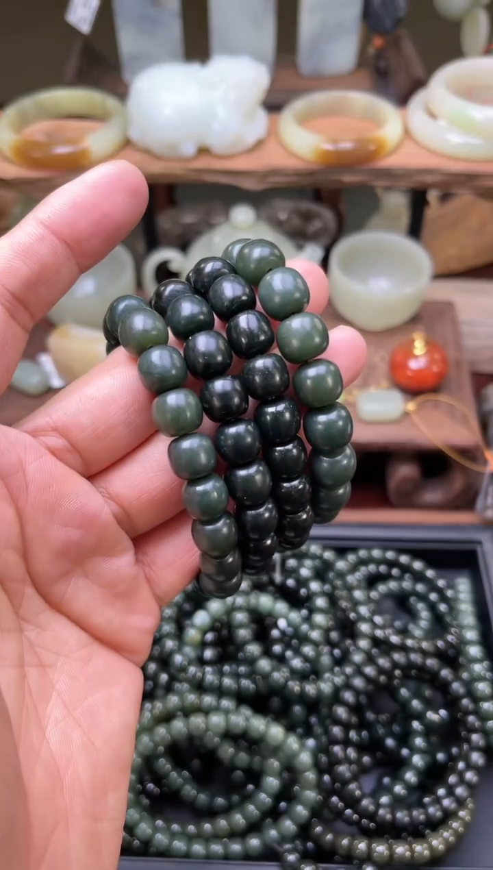 【闪购商品】和田玉手串未镶嵌卡10+青海黑青 多样性发一