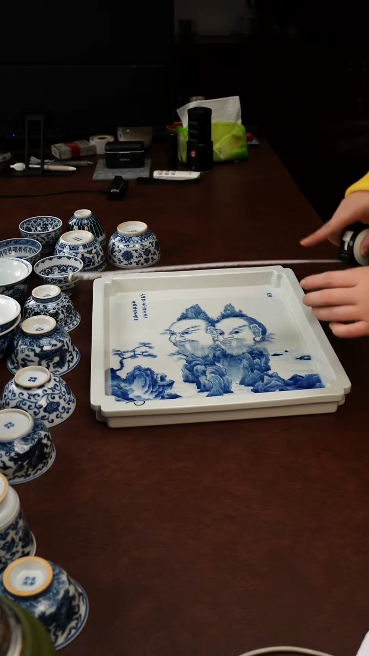 摆件陶景德镇瓷器，明成化青花瓷手绘茶具~