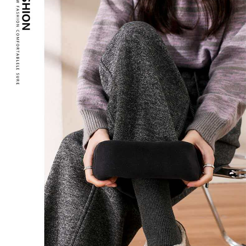 加绒毛呢直筒裤女2025秋冬新款高腰休闲绵羊毛直筒弯刀裤TT