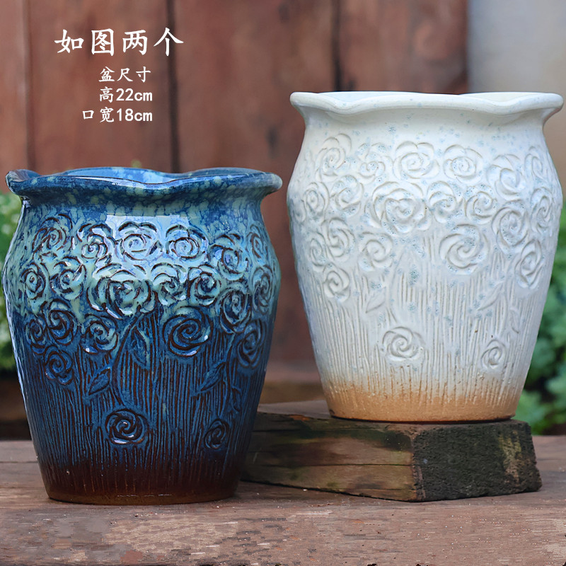 大口径粗陶多肉植物花盆透气陶瓷绿植三角梅家用