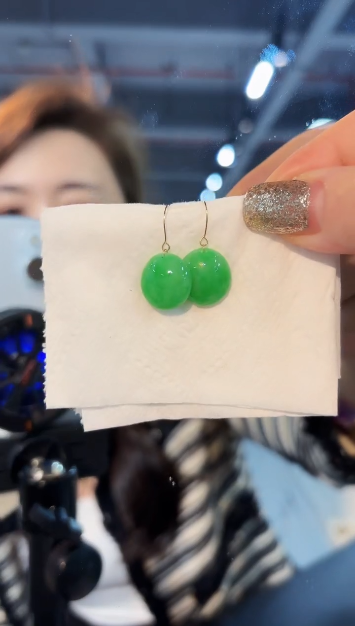 【闪购商品】翡翠耳饰18K金镶嵌缅料A货/支持复检/一件