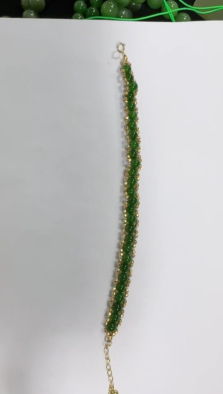 【闪购商品】18K金镶嵌和田玉（碧玉）手链卡6辣阳绿