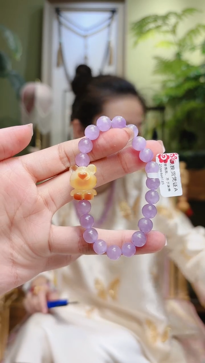 【闪购商品】锂辉石挂件未镶嵌蜜蜡熊紫锂辉手串
