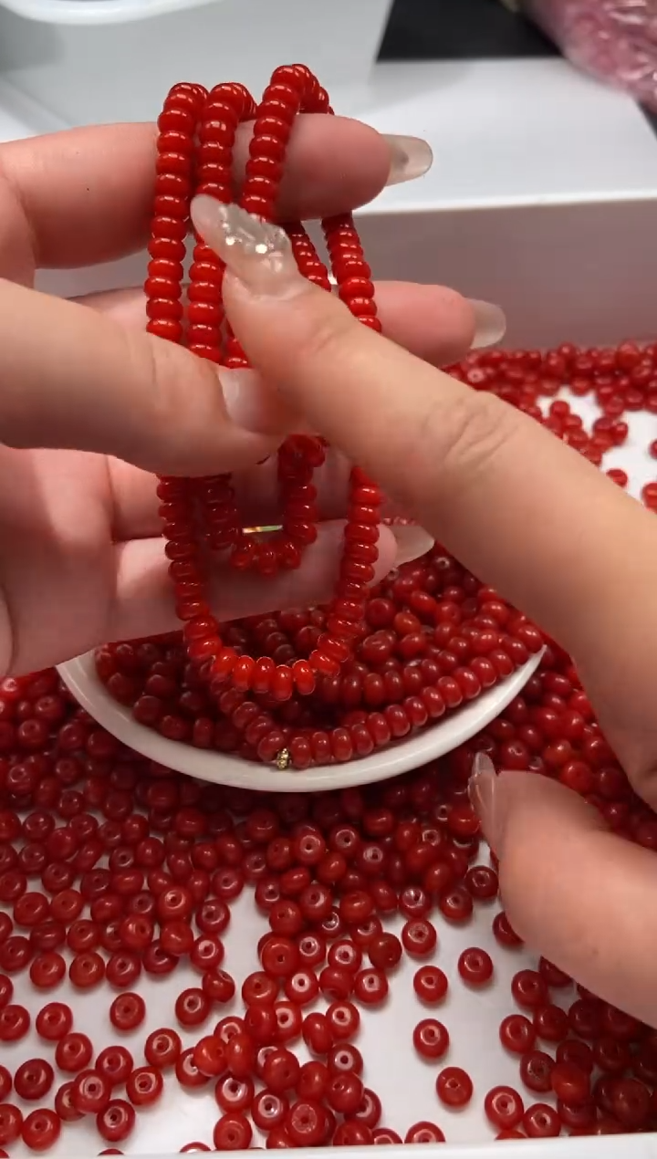 未镶嵌颈饰玛瑙/玉髓W3127柿子红色算盘6*3MM*25颗