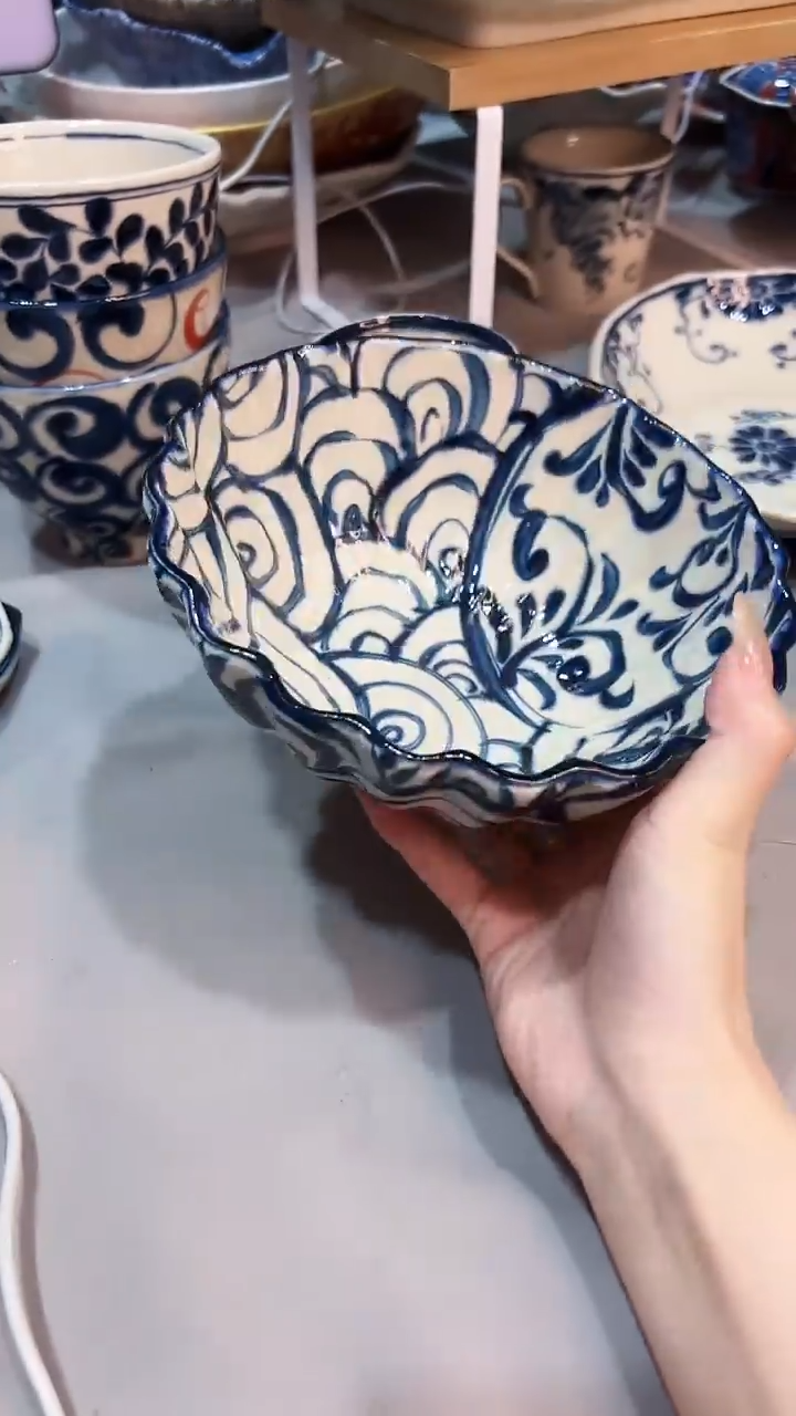 陶瓷青海波煮物钵18cm一个