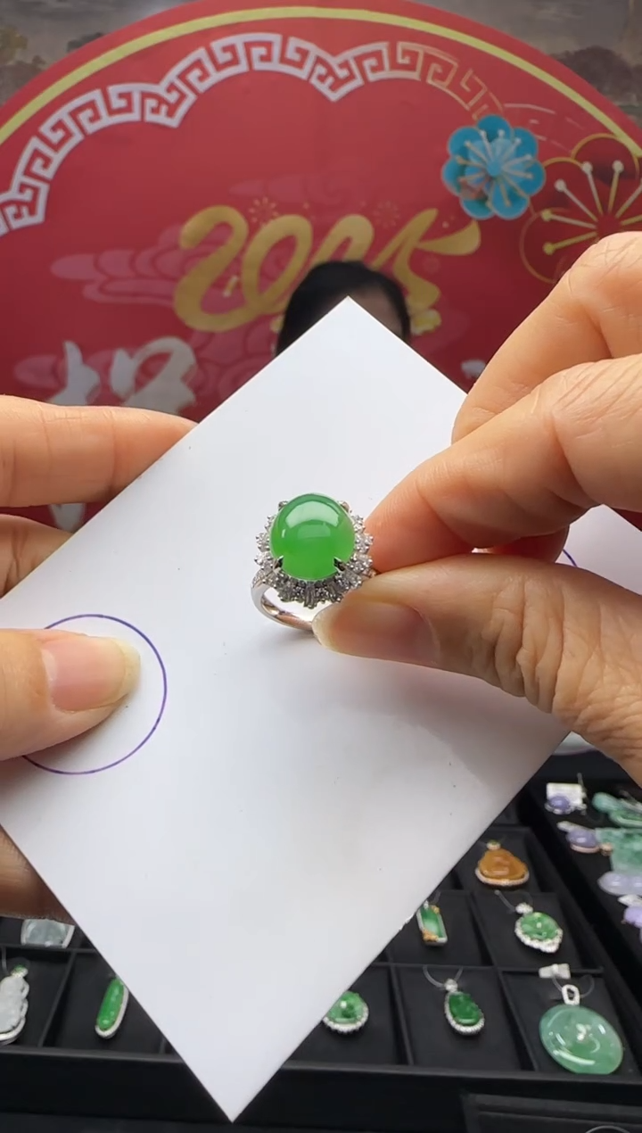 【闪购商品】翡翠戒指18K金镶嵌退货扣运营费100