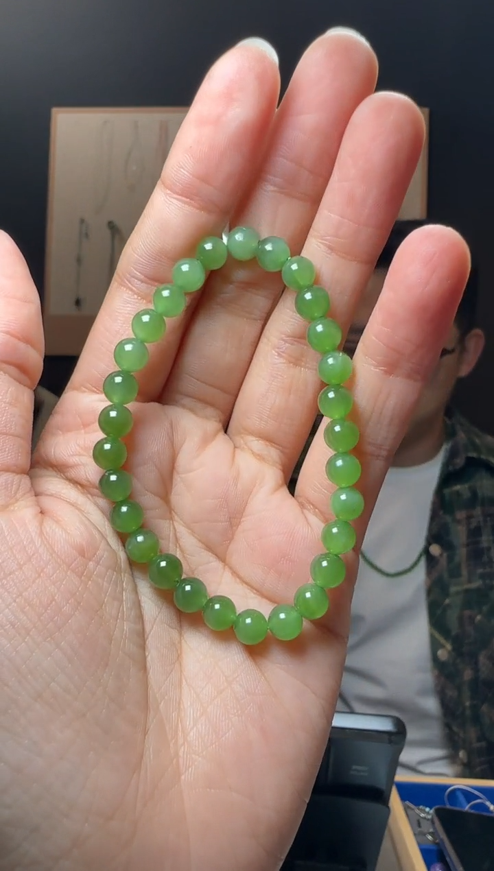 【闪购商品】和田玉手串未镶嵌约6mm碧玉猫眼圆珠单圈手串