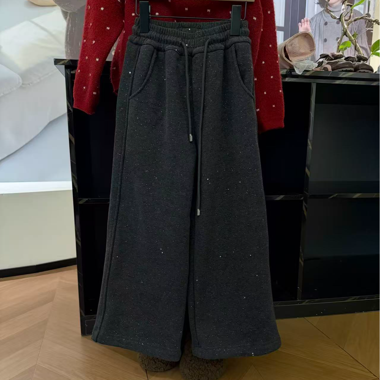 【豪宝贝】2025F亮闪细闪直筒一体绒针织裤3576