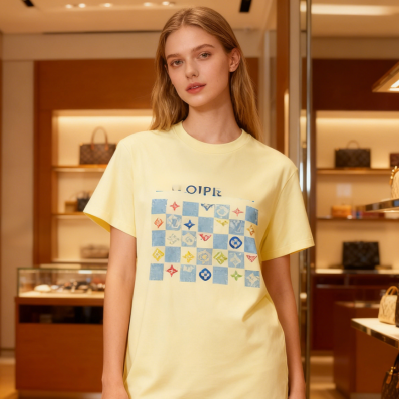 JNJA休闲纯棉短袖T百搭新款高端时尚短袖T恤LT081米黄色