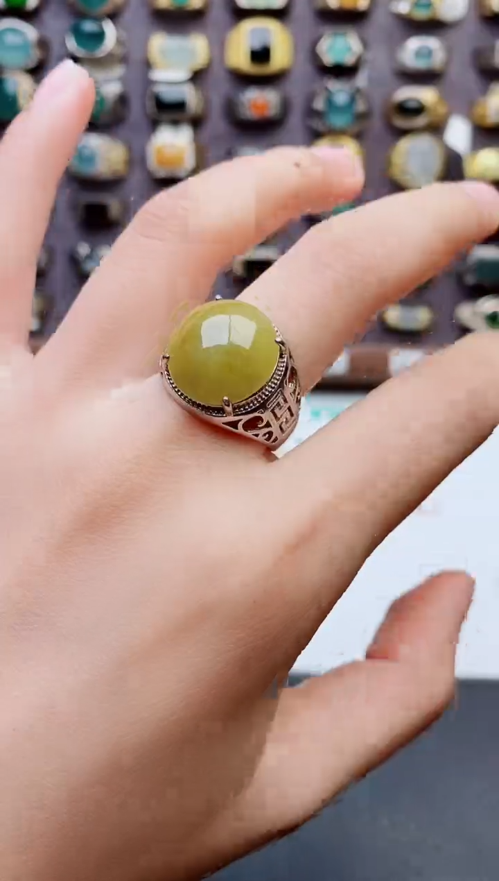 银S925镶嵌戒指翡翠天然翡翠A货翡翠