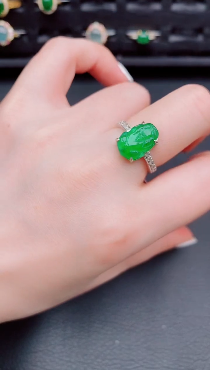 【闪购商品】翡翠戒指银S925镶嵌天然a货翡翠225