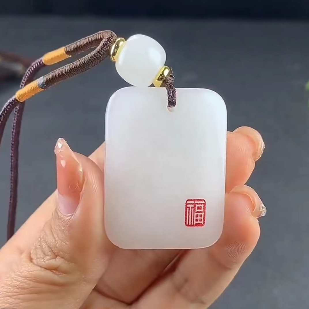 S-03天然新疆玉石无事牌玉吊坠金丝玉福牌挂件平安扣真品