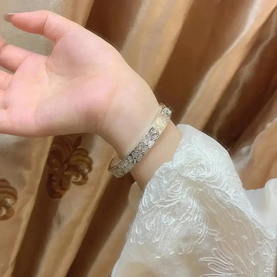 非遗四面吉言女款方形开口实心情侣款999.9情人节送女友