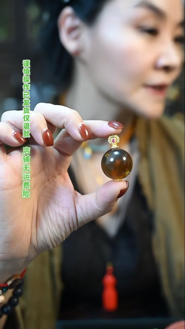 【闪购商品】琥珀吊坠(赠链)银S925镀金镶嵌全量