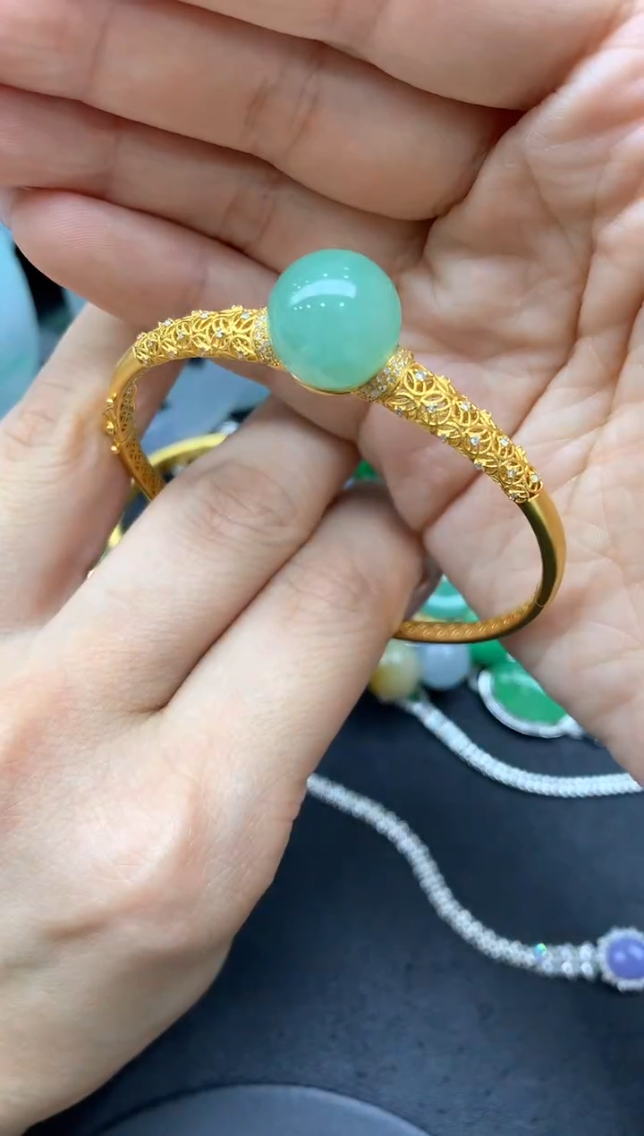 【闪购商品】翡翠手镯18K金镶嵌483-中国好珍宝