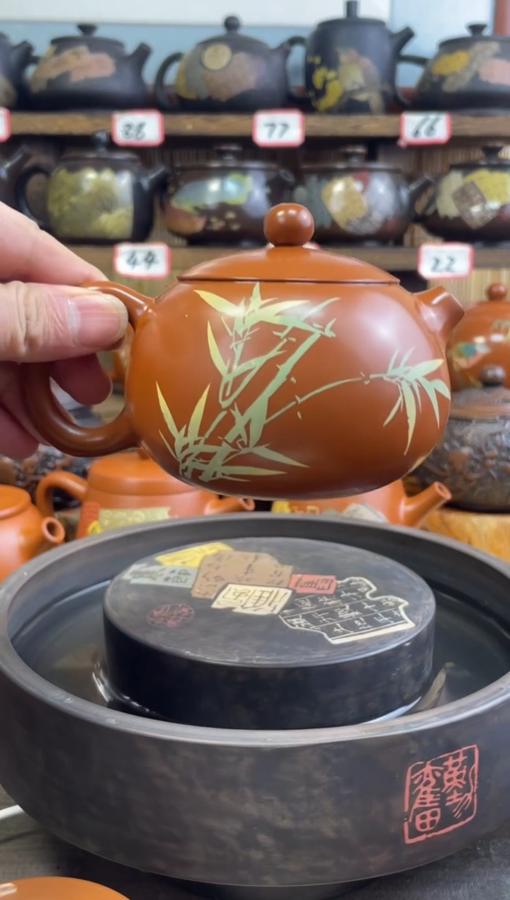 【闪购商品】壶建水紫陶复烧彩填西施水线壶