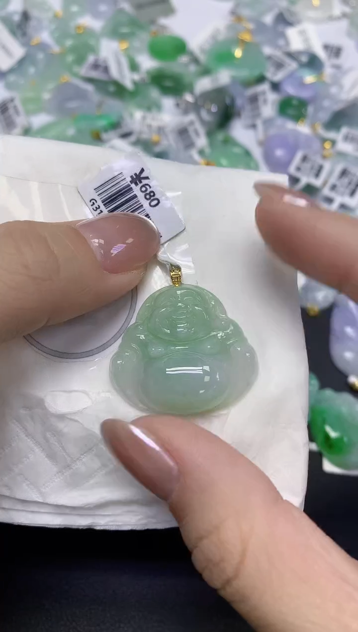 颈饰18K金镶嵌翡翠天然缅甸翡翠A货百元以上9元证书费自理