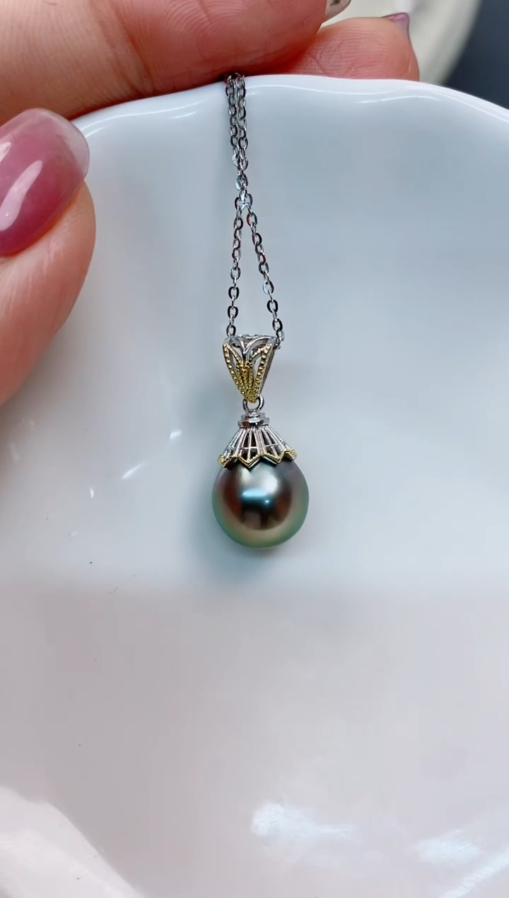【闪购商品】海水珍珠吊坠(赠链)银S925镶嵌10-11大溪地黑珍珠吊坠