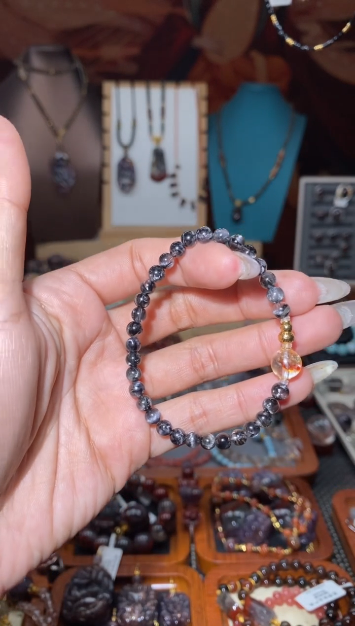 【闪购商品】水晶DIY手串18K金镶嵌黑银钛锦鲤胶花