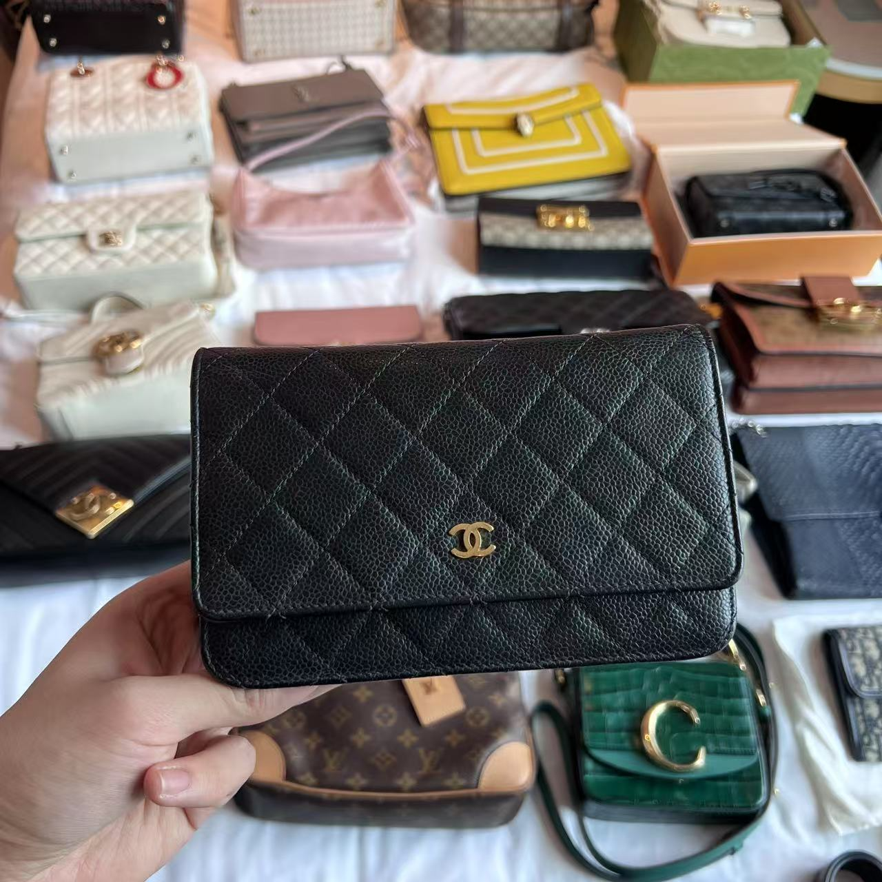 95新 Chanel/香奈儿 黑色荔枝纹woc/美美在包展