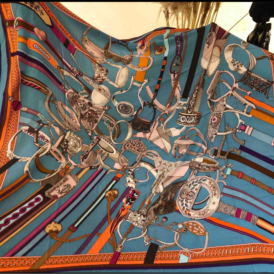 全新未使用 Hermes/爱马仕 小花6珊 爱马仕 披肩 马具装备140